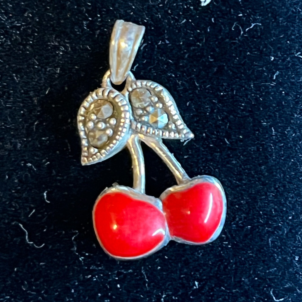 Dainty sterling silver cherry charm pendant